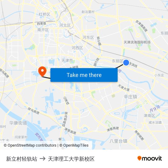 新立村轻轨站 to 天津理工大学新校区 map