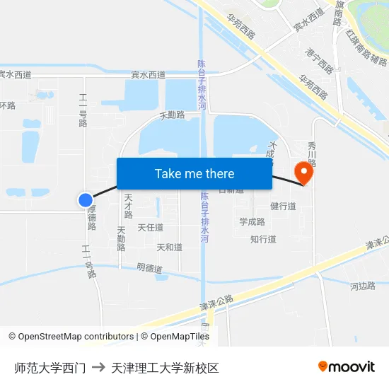 师范大学西门 to 天津理工大学新校区 map