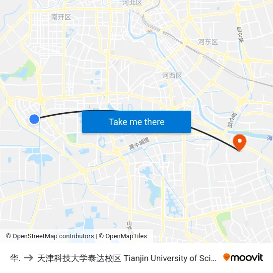 华苑 to 天津科技大学泰达校区 Tianjin University of Science and Technology (TEDA Campus) map