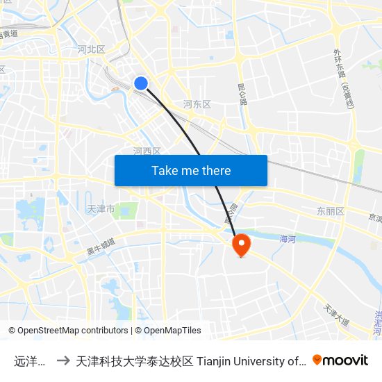 远洋国际中心 to 天津科技大学泰达校区 Tianjin University of Science and Technology (TEDA Campus) map