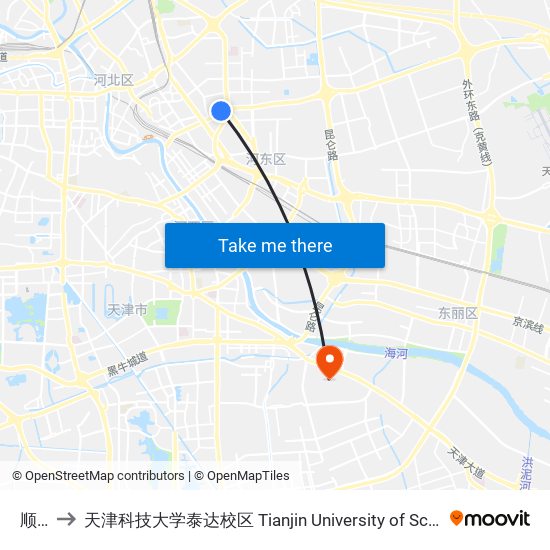 顺驰桥 to 天津科技大学泰达校区 Tianjin University of Science and Technology (TEDA Campus) map