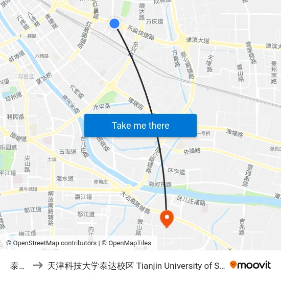 泰兴南路 to 天津科技大学泰达校区 Tianjin University of Science and Technology (TEDA Campus) map