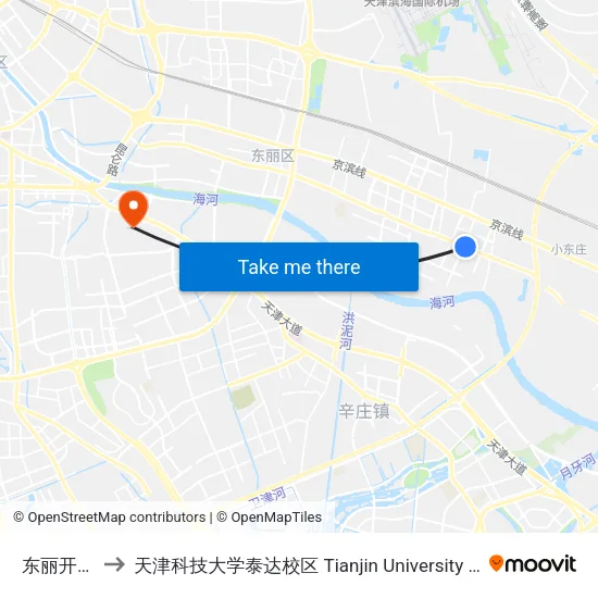 东丽开发区六经路 to 天津科技大学泰达校区 Tianjin University of Science and Technology (TEDA Campus) map