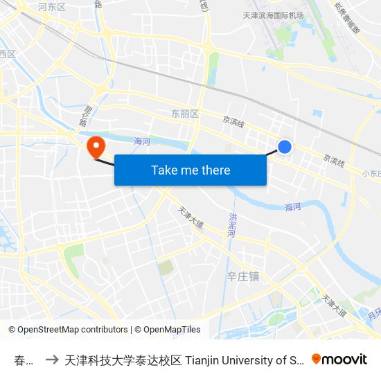 春发香料 to 天津科技大学泰达校区 Tianjin University of Science and Technology (TEDA Campus) map