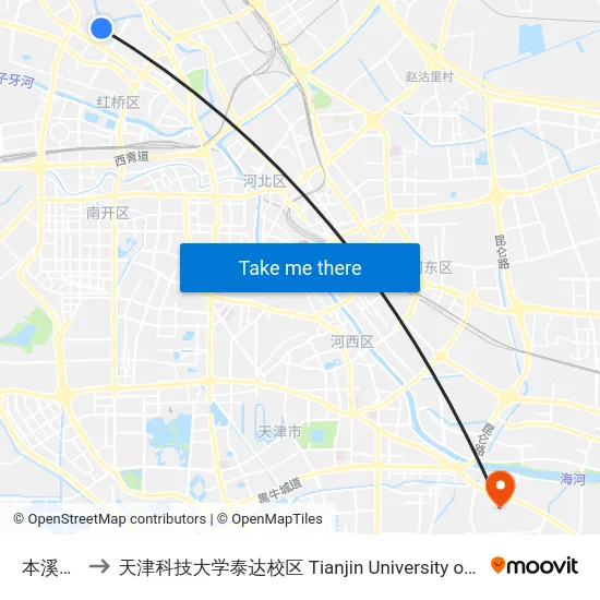 本溪路公交站 to 天津科技大学泰达校区 Tianjin University of Science and Technology (TEDA Campus) map
