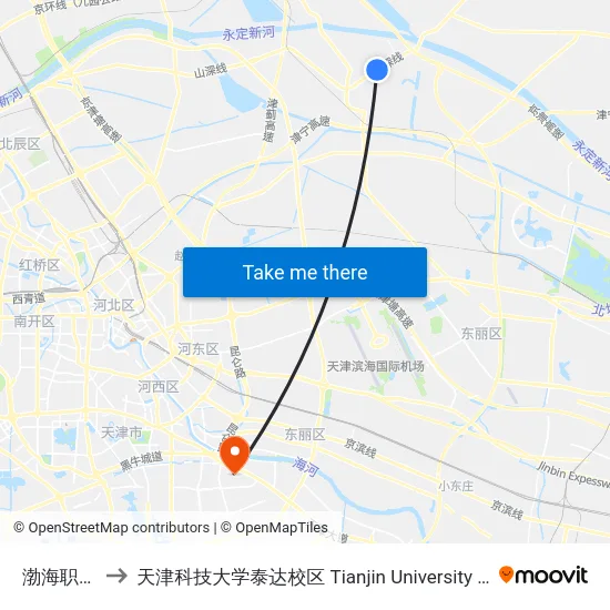 渤海职业技术学院 to 天津科技大学泰达校区 Tianjin University of Science and Technology (TEDA Campus) map