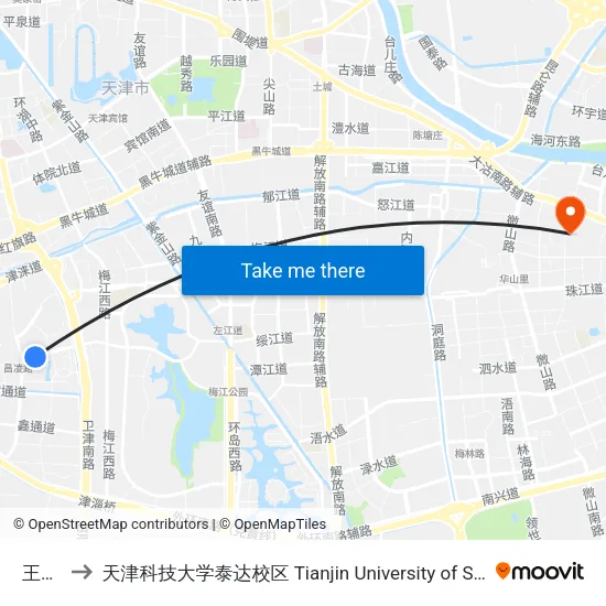王兰花园 to 天津科技大学泰达校区 Tianjin University of Science and Technology (TEDA Campus) map