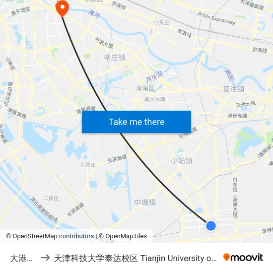 大港老客运站 to 天津科技大学泰达校区 Tianjin University of Science and Technology (TEDA Campus) map
