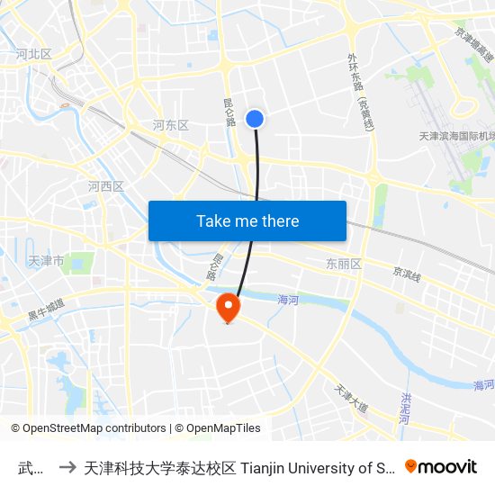 武警医院 to 天津科技大学泰达校区 Tianjin University of Science and Technology (TEDA Campus) map