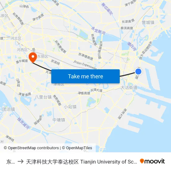 东海路 to 天津科技大学泰达校区 Tianjin University of Science and Technology (TEDA Campus) map