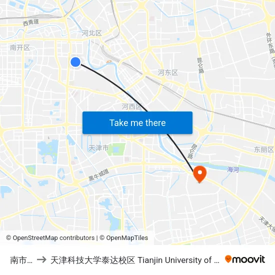 南市食品街 to 天津科技大学泰达校区 Tianjin University of Science and Technology (TEDA Campus) map