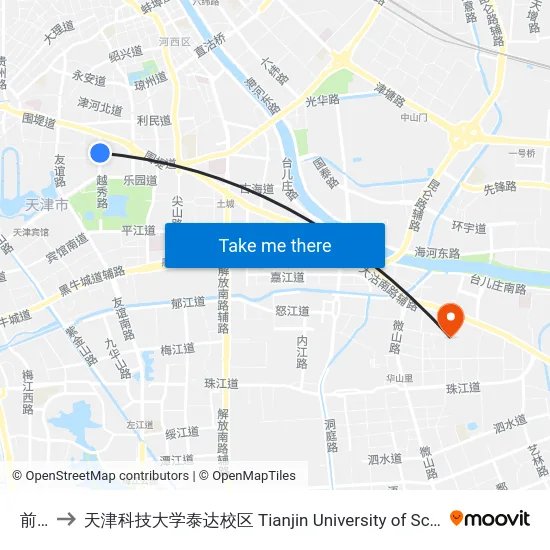前进道 to 天津科技大学泰达校区 Tianjin University of Science and Technology (TEDA Campus) map