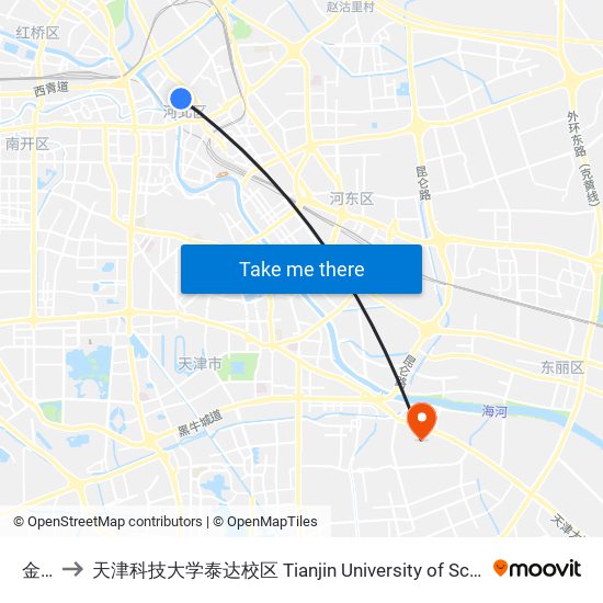 金钢桥 to 天津科技大学泰达校区 Tianjin University of Science and Technology (TEDA Campus) map