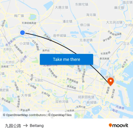 Jiuyuan Road to Beitang map