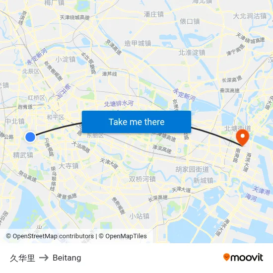 Jiuhua Li to Beitang map