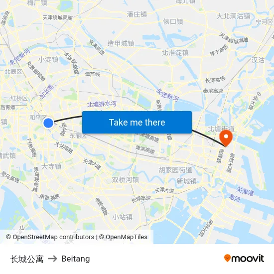 Great Wall Apartments to Beitang map