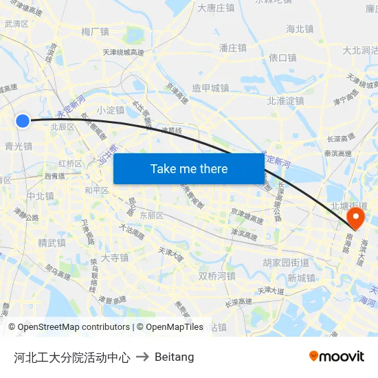 Hebei Institute of Technology Branch Activity Center to Beitang map