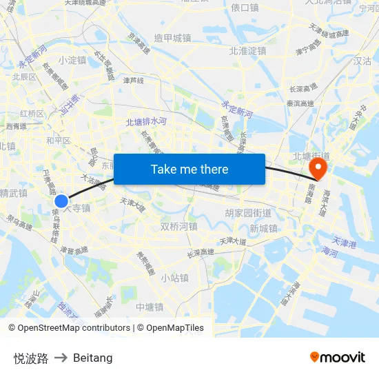 Yuebo Road to Beitang map