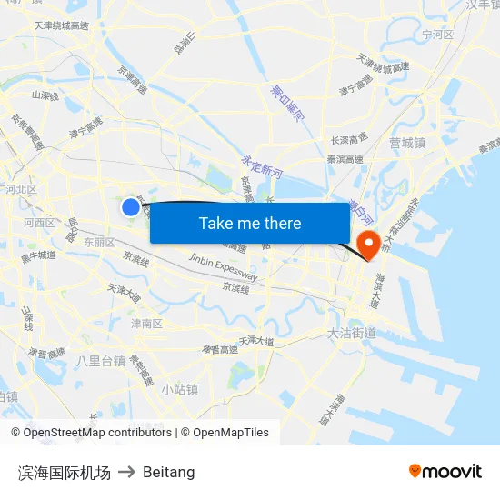 滨海国际机场 to Beitang map