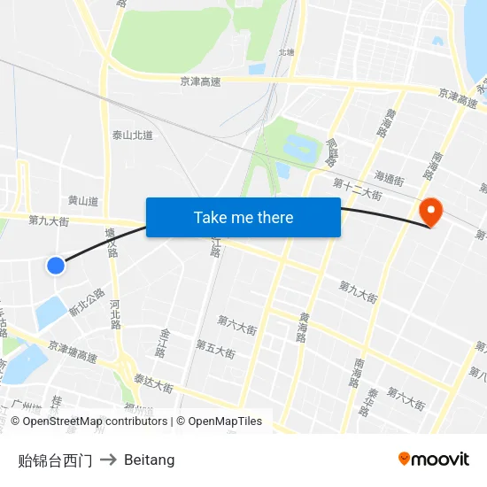 Yijin Terrace West Gate to Beitang map