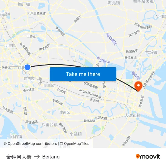 Jinzhonghe Street to Beitang map