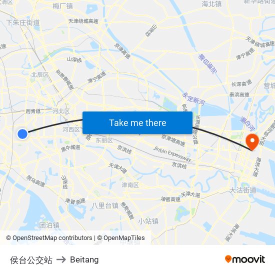 侯台公交站 to Beitang map