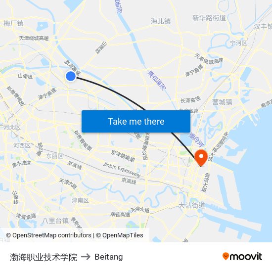 渤海职业技术学院 to Beitang map
