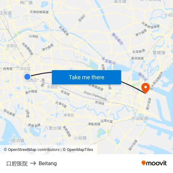 口腔医院 to Beitang map
