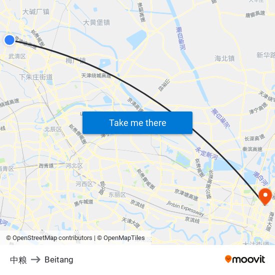 中粮 to Beitang map