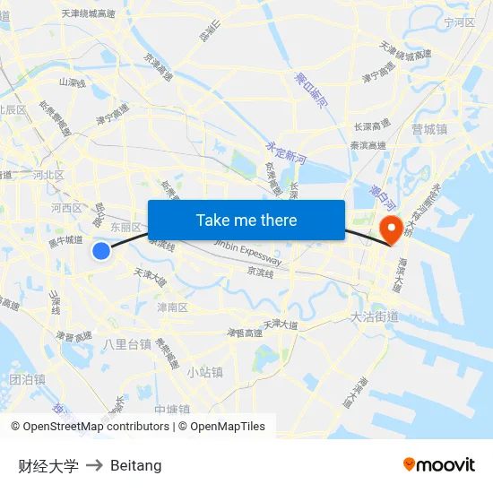 Finance University to Beitang map