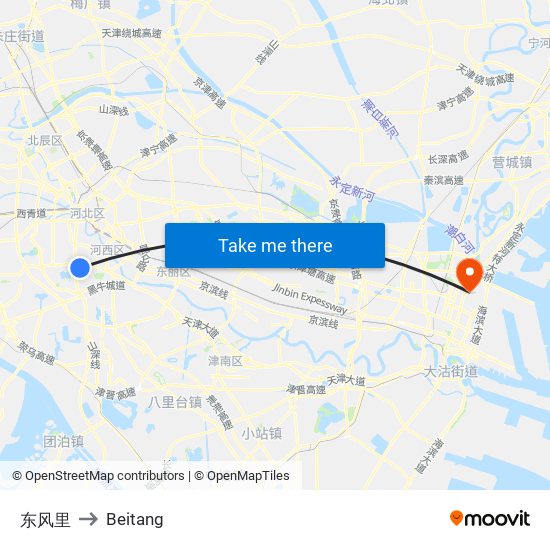 东风里 to Beitang map