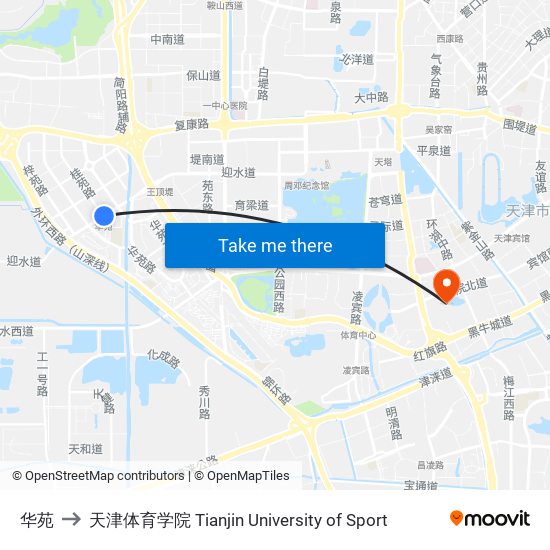 华苑 to 天津体育学院 Tianjin University of Sport map