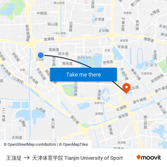 王顶堤 to 天津体育学院 Tianjin University of Sport map