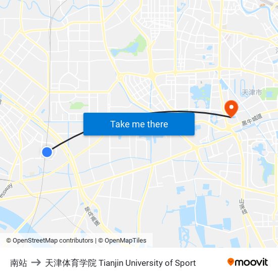 南站 to 天津体育学院 Tianjin University of Sport map