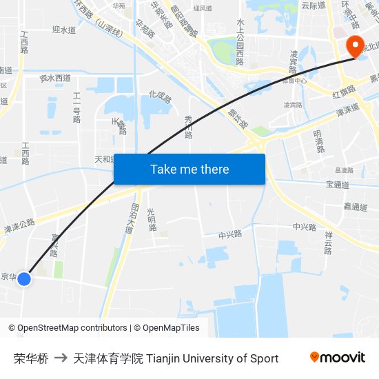 荣华桥 to 天津体育学院 Tianjin University of Sport map