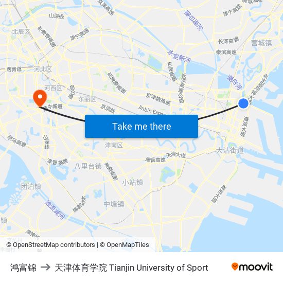 鸿富锦 to 天津体育学院 Tianjin University of Sport map