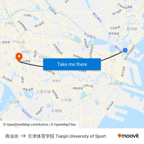 商业街 to 天津体育学院 Tianjin University of Sport map