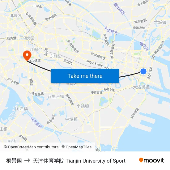 桐景园 to 天津体育学院 Tianjin University of Sport map