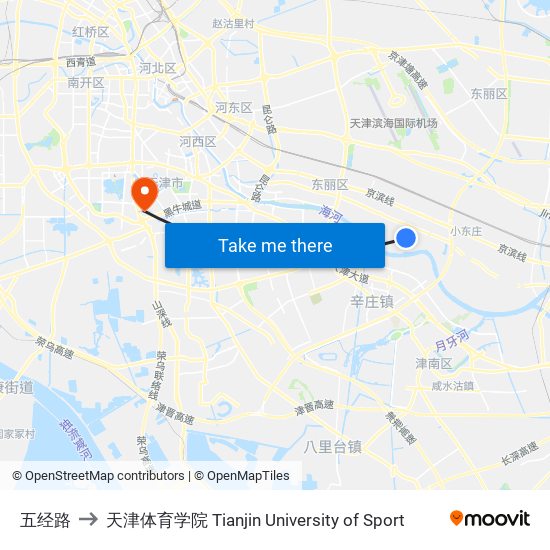 五经路 to 天津体育学院 Tianjin University of Sport map