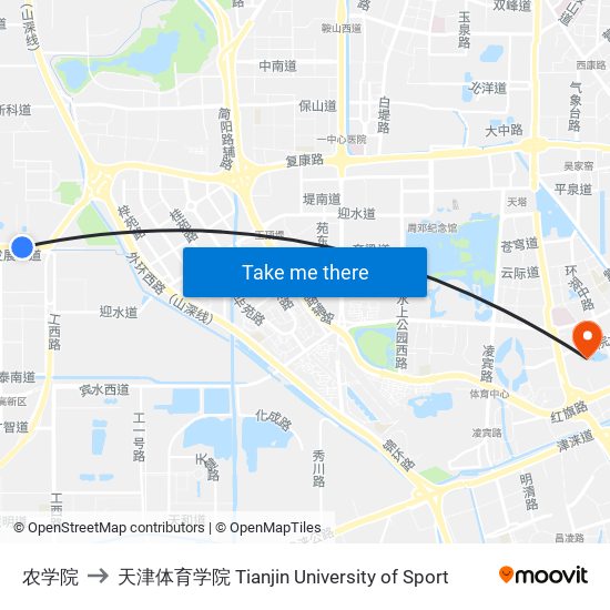 农学院 to 天津体育学院 Tianjin University of Sport map