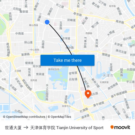世通大厦 to 天津体育学院 Tianjin University of Sport map