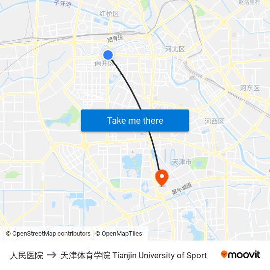 人民医院 to 天津体育学院 Tianjin University of Sport map