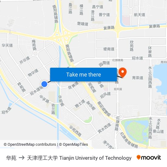 华苑 to 天津理工大学 Tianjin University of Technology map