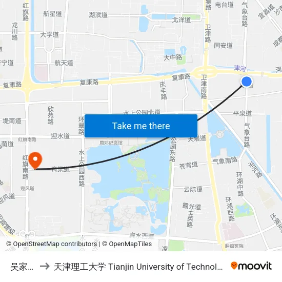 吴家窑 to 天津理工大学 Tianjin University of Technology map