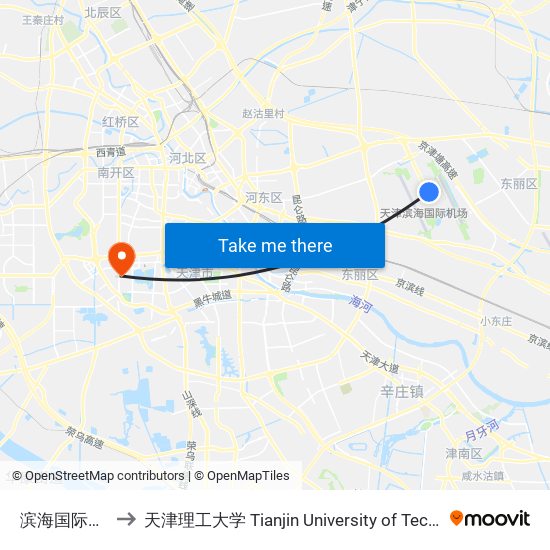 滨海国际机场 to 天津理工大学 Tianjin University of Technology map