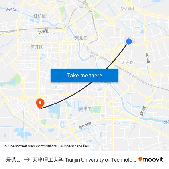 爱营里 to 天津理工大学 Tianjin University of Technology map
