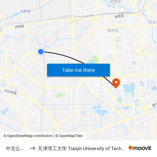 中北公交站 to 天津理工大学 Tianjin University of Technology map