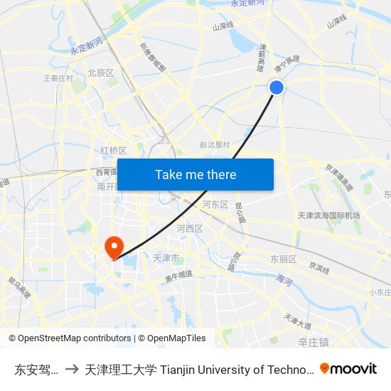 东安驾校 to 天津理工大学 Tianjin University of Technology map