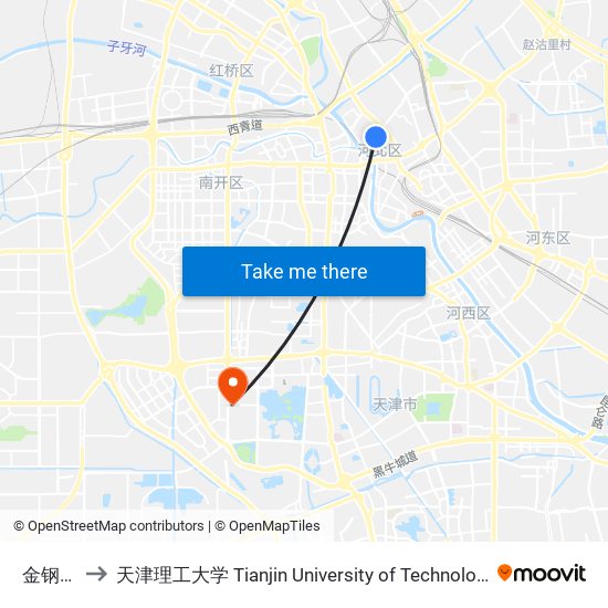 金钢桥 to 天津理工大学 Tianjin University of Technology map