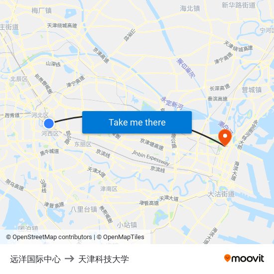 远洋国际中心 to 天津科技大学 map